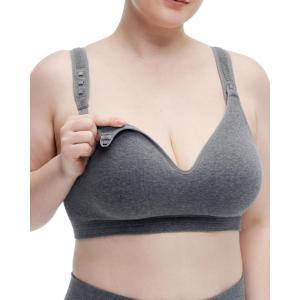 imageMomcozy Busty Nursing Bras USCotton Wirefree Fixed Padded Maternity Bra Full Coverage Adjustable FitGray
