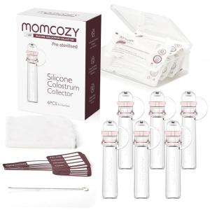 imageMomcozy Colostrum Collector Reusable Breast Milk Collector with Storage Case and Cotton Wipe Portable Colostrum Container BPA Free MultiUse Collector 5ml6pcs6 Count