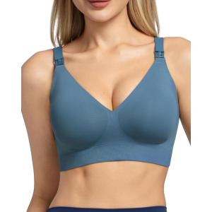 imageMomcozy CoolFit Nursing Bras for Breastfeeding Ultra Stretch Seamless Jelly Strip Maternity Bra Cooling WirelessNordic Blue