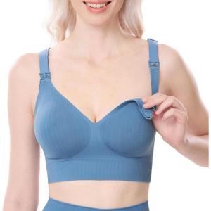 imageMomcozy CoolFit Nursing Sports Bra Racerback Nursing Bras for Workout and Yoga Soft Stretchy Ribbed Support Maternity BraNordic Blue