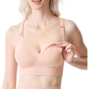 imageMomcozy CoolFit Nursing Sports Bra Racerback Nursing Bras for Workout and Yoga Soft Stretchy Ribbed Support Maternity BraOyster Pink