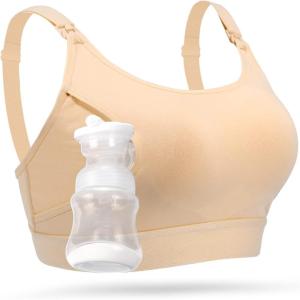 imageMomcozy Hands Free Pumping Bra Adjustable BreastPumps Holding and Nursing Bra Pumping ampamp Nursing Bra in OneBeige