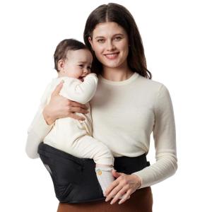 imageMomcozy Hip Seat Baby Carrier  Adjustable Waistband with Original 3D Belly Protector Ergonomic Carrier with Various Pockets for Newborns ampamp Toddlers up to 45lbs Black MediumBlack