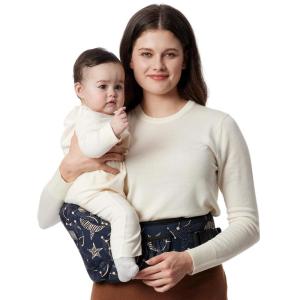 imageMomcozy Hip Seat Baby Carrier  Adjustable Waistband with Original 3D Belly Protector Ergonomic Carrier with Various Pockets for Newborns ampamp Toddlers up to 45lbs Black MediumStarry Sky