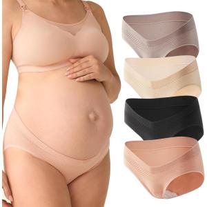 imageMomcozy Maternity Underwear Seamless Pregnancy Postpartum Panties Under Bump Maternity Underwear CottonBlack almond oyster Pink brown4pk