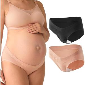 imageMomcozy Maternity Underwear Seamless Pregnancy Postpartum Panties Under Bump Maternity Underwear CottonBlack oyster Pink2pk