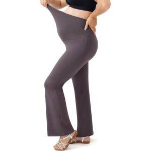 imageMomcozy Maternity Yoga Pants Maternity Flare Leggings Over The Belly Pregnancy Leggings Buttery Soft Triple Wrap ForceCarbon Gray