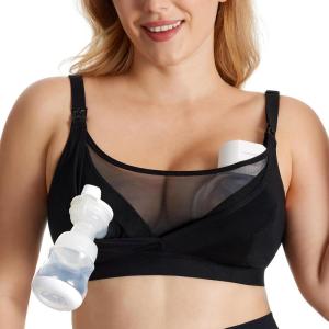 imageMomcozy Mesh Support Pumping Bra Hands Free Suitable for 36C44G Comfortable Plus Size Pumping and Nursing Bra in OneBlack
