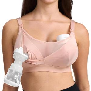 imageMomcozy Mesh Support Pumping Bra Hands Free Suitable for 36C44G Comfortable Plus Size Pumping and Nursing Bra in OneOyster Pink