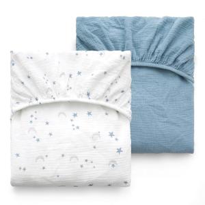 imageMomcozy Muslin Standard Fitted Crib Sheets 52quotx28quot 2 Pack Soft Breathable Natural Cotton Baby Mattress Sheet 360 Mattress Wrapping No Slip Boys Girls Neutral Toddler Bed Sheet Blue Star MoonBlue White Star Moon