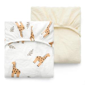 imageMomcozy Muslin Standard Fitted Crib Sheets 52quotx28quot 2 Pack Soft Breathable Natural Cotton Baby Mattress Sheet 360 Mattress Wrapping No Slip Boys Girls Neutral Toddler Bed Sheet Blue Star MoonBravery Giraffe