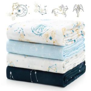 imageMomcozy Muslin Swaddle Blankets for Baby Boys and Girls 4Pack Breathable and SkinFriendly Receiving Blanket Wrap Baby Essentials Registry ampamp Gift 47 x 47 inchesStarlight Zodiac