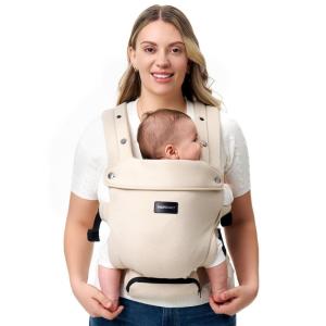 imageMomcozy Newborn Baby Carrier  Ergonomic Cozy and Lightweight Carrier for 724lbs Adjustable Neck Support with Sunshield Breathable Airmesh Perfect for Summer Outing KhakiKhaki