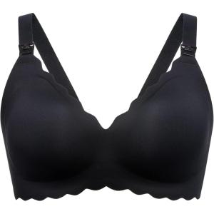 imageMomcozy Nursing Bras for Breastfeeding Seamless Pregnancy Maternity Bra Wireless Classic Jelly Strip Support Nursing BraBlack