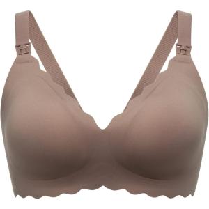 imageMomcozy Nursing Bras for Breastfeeding Seamless Pregnancy Maternity Bra Wireless Classic Jelly Strip Support Nursing BraDark Brown