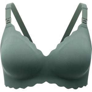 imageMomcozy Nursing Bras for Breastfeeding Seamless Pregnancy Maternity Bra Wireless Classic Jelly Strip Support Nursing BraPine Green