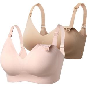 imageMomcozy Nursing Bras for Breastfeeding YN21 Seamless Ultra Comfort Maternity Bra Natural Shape Pregnancy Sleep Bralette2 Packoyster Pink maple Sugar