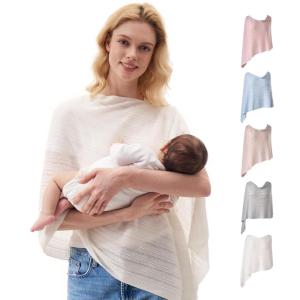 imageMomcozy Nursing Cover for Breastfeeding Soft Privacy Poncho MultiUse Nursing Shawl Portable Breast Feeding Covers for Women Includes Laundry Bag BrownWhite Lite