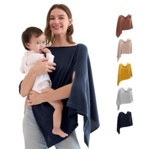imageMomcozy Nursing Cover for Breastfeeding Soft Privacy Poncho MultiUse Nursing Shawl Portable Breast Feeding Covers for Women Includes Laundry Bag BrownDark Blue