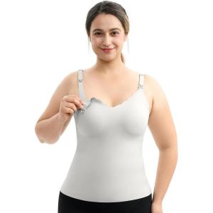 imageMomcozy Nursing Tank Tops for Breastfeeding Seamless Nursing Cami with Builtin Bra Adjustable Straps Scalloped DesignLight Grey