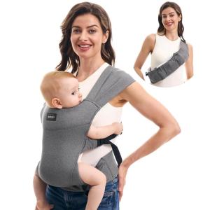 imageMomcozy Portable Baby Carrier  Compact ampamp Lightweight Adjustable for Travel Fold ampamp Go Convenient Storage Hip Pouch Wide Shoulder Straps Soft SkinFriendly Fabric for Babies 1235 lbs Grey