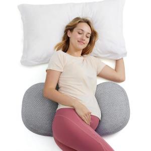 imageMomcozy Portable Pregnancy Pillow  W Shaped Maternity Support for Side Sleepers Adjustable Travel Wedge Pillow for Back Belly and Hip Relief Ideal for Pregnant Women Deep GreyGrey