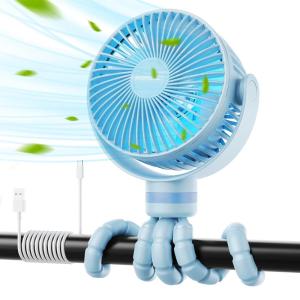 imageMomcozy Portable Stroller Fan 8000mAh 27H Ultralong Battery Life Detachable 4 Speed 360Rotate LED Night Light with 2 Modes USB Rechargeable Handheld Cooling Fan for Travel Car Seat BedroomBlue
