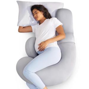 imageMomcozy Pregnancy Pillow Original F Shaped Maternity Pillow for Pregnant Women with Adjustable Wedge Pillow Full Body Support Pregnancy Pillows for Side Sleeping with Velvet Cover GreyCooling Grey