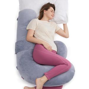 imageMomcozy Pregnancy Pillow Original F Shaped Maternity Pillow for Pregnant Women with Adjustable Wedge Pillow Full Body Support Pregnancy Pillows for Side Sleeping with Velvet Cover GreyVelvet  Grey