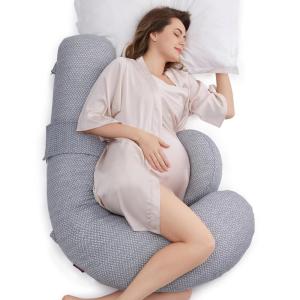 imageMomcozy Pregnancy Pillow Original F Shaped Maternity Pillow for Pregnant Women with Adjustable Wedge Pillow Full Body Support Pregnancy Pillows for Side Sleeping with Velvet Cover GreyAir Layer  Grey