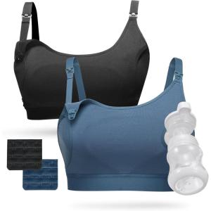 imageMomcozy Pumping Bra Pumping Bra Hands Free All Day Wear Pumping ampamp Nursing Bra in One Holding Breast Pump for Spectra MedelaBlack blue2pk