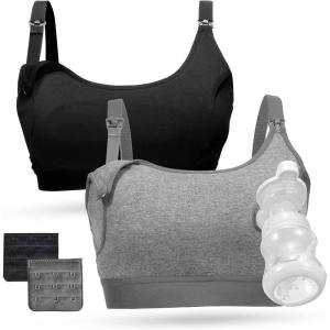 imageMomcozy Pumping Bra Pumping Bra Hands Free All Day Wear Pumping ampamp Nursing Bra in One Holding Breast Pump for Spectra MedelaBlack grey2pk