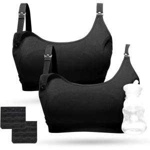 imageMomcozy Pumping Bra Pumping Bra Hands Free All Day Wear Pumping ampamp Nursing Bra in One Holding Breast Pump for Spectra MedelaBlack2pk