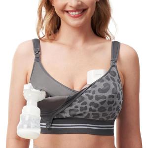 imageMomcozy Seamless Pumping Bra Hands Free Fixed Padding HandsFree Pumping ampamp Nursing Bra Wireless Comfort Pumping BraLeopard Smoke
