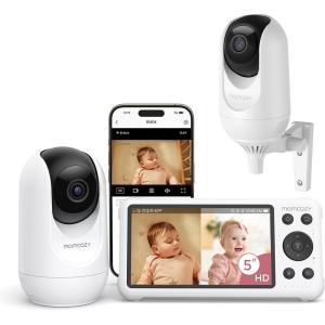 imageMomcozy Smart WiFi Baby Monitor with Camera and Audio 5quot 1080P Screen with Wall Mount Motion ampamp Cry Detection Safe Fence Clear Night Vision 5000mAh Battery 2Way Talk Photo ampamp Video RecordingBM04 with 2 Cameras
