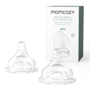 imageMomcozy Soft Baby Nipple Premium Natural Flow Silicone for WideNeck Bottles BPAFree Perfectly Compatible with Momcozy Breast Milk Cooler Medium Pack of 2Flow1Small