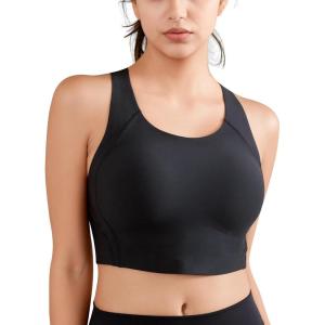 imageMomcozy Sports Bra for Women LowImpact Longline Wireless Racerback Workout Bra Comfortable Full Coverage Sports BraBlack