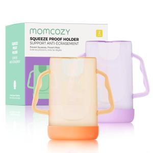 imageMomcozy Squeeze Pouch Holder for Food Pouches and Drink Boxes Baby Pouch Holder Allows Baby to SelfFeed and Avoid Messes Baby Food Pouch Holder Handle is Easy to Grip Comfortable GreenViolet Orange