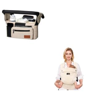 imageMomcozy Universal Baby Stroller Organizer Off White and Momcozy Baby Carrier with Natural Cotton Linen