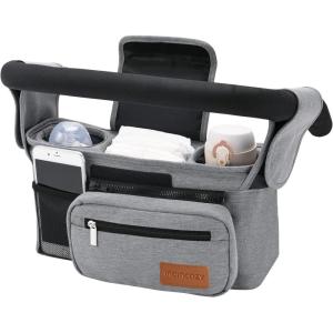 imageMomcozy Universal Stroller Organizer with Insulated Cup Holder Detachable Phone Bag ampamp Shoulder Strap Fits for Stroller like Uppababy Baby Jogger Britax BOB Umbrella and Pet StrollerGrey