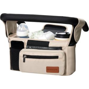 imageMomcozy Universal Stroller Organizer with Insulated Cup Holder Detachable Phone Bag ampamp Shoulder Strap Fits for Stroller like Uppababy Baby Jogger Britax BOB Umbrella and Pet StrollerKhaki