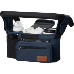 imageMomcozy Universal Stroller Organizer with Insulated Cup Holder Detachable Phone Bag ampamp Shoulder Strap Fits for Stroller like Uppababy Baby Jogger Britax BOB Umbrella and Pet StrollerBlue
