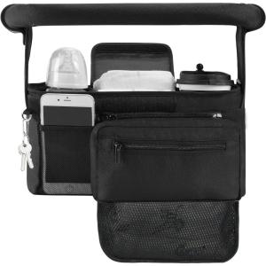 imageMomcozy Universal Stroller Organizer with Insulated Cup Holder Detachable Phone Bag ampamp Shoulder Strap Fits for Stroller like Uppababy Baby Jogger Britax BOB Umbrella and Pet StrollerDark black