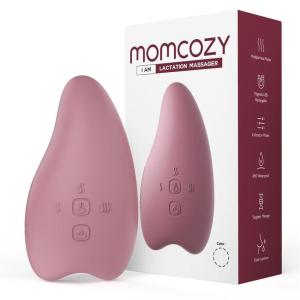 imageMomcozy Warming Lactation Massager 2in1 Soft Breast Massager for Breastfeeding Heat  Vibration Adjustable for Clogged Ducts Improve Milk Flow EngorgementRed