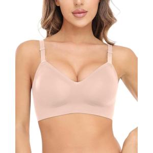 imageMomcozy Wireless Bras for Women Seamless Full Coverage Bra Classic Everyday TShirt Bra for Natural Lift and Comfort EB097Oyster Pink