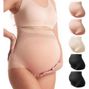 imageMomcozy Womens Maternity High Waist Underwear Pregnancy Soft Seamless Maternity Underwear Over Bump2black 2pink almond5pk