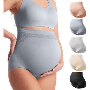 imageMomcozy Womens Maternity High Waist Underwear Pregnancy Soft Seamless Maternity Underwear Over BumpAlmond pink black light Grey dark Grey5pk