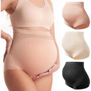 imageMomcozy Womens Maternity High Waist Underwear Pregnancy Soft Seamless Maternity Underwear Over BumpBlack almond oyster Pink3pk