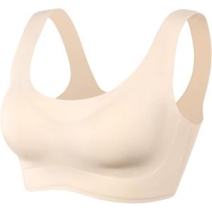 imageMomcozy Womens Seamless Bra Ultra Comfort Soft Support Sleep Daily Leisure Invisible Bralette Wireless with Removable Pad Beige