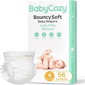 imageNewborn Baby Diapers Size 21218lb 74 Count Babycozy Bouncy Soft Diapers Hypoallergenic Dry Disposable Diapers with Softer Touch 08D Diaper ampamp10 Micron Velvet Fiber to Protect Sensitive Infant SkinSize 4